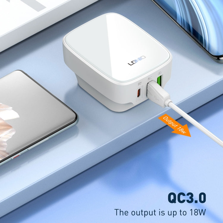 LDNIO Q334 32W Type-C + Dual USB Port Charger with 1m 8 Pin Data Cable, Plug Type:EU Plug(White) - USB Charger by LDNIO | Online Shopping UK | buy2fix