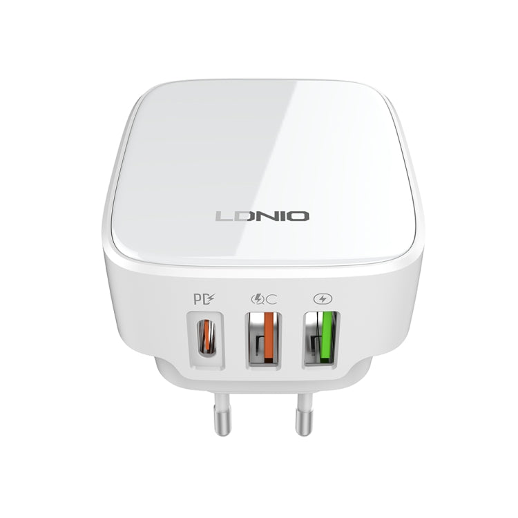 LDNIO Q334 32W Type-C + Dual USB Port Charger with 1m USB-C / Type-C to 8 Pin Data Cable, Plug Type:EU Plug(White) - USB Charger by LDNIO | Online Shopping UK | buy2fix