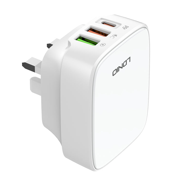 LDNIO Q334 32W Type-C + Dual USB Port Charger with 1m USB-C / Type-C to 8 Pin Data Cable, Plug Type:UK Plug(White) - USB Charger by LDNIO | Online Shopping UK | buy2fix