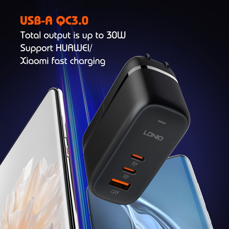 LDNIO Q366 65W USB + Dual Type-C Port Charger with 1m USB-C / Type-C to USB-C / Type-C Data Cable, Plug Type:US Plug(Black) - USB Charger by LDNIO | Online Shopping UK | buy2fix