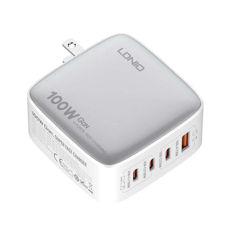 LDNIO Q408 100W GaN USB+3 USB-C / Type-C Interface Charger with 1m 100W USB-C / Type-C to USB-C / Type-C Data Cable, Plug Type:US Plug(White) - USB Charger by LDNIO | Online Shopping UK | buy2fix