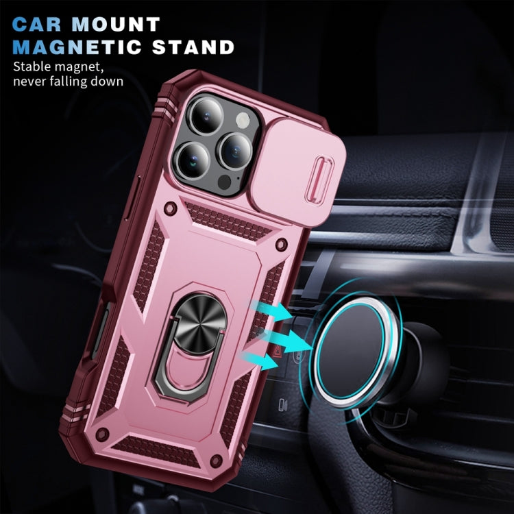 For iPhone 16 Pro Sliding Camshield TPU + PC Phone Case with Holder(Pink+Rose Red) - iPhone 16 Pro Cases by buy2fix | Online Shopping UK | buy2fix