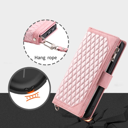 For Google Pixel 9 Pro XL Grid Texture Zipper Leather Phone Case with Lanyard(Rose Gold) - Google Cases by buy2fix | Online Shopping UK | buy2fix