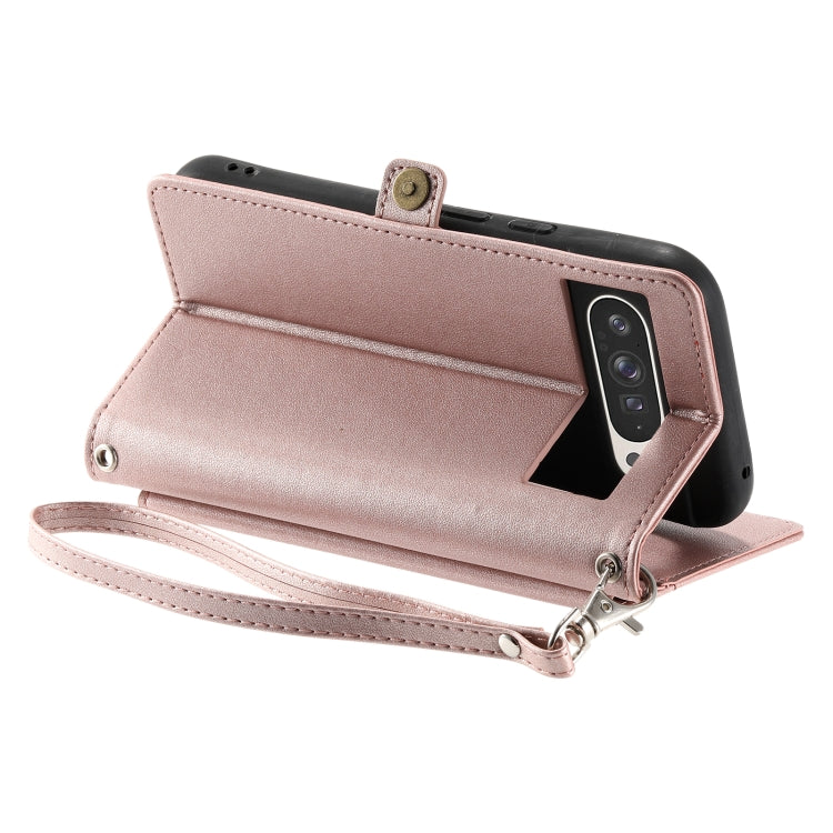 For Google Pixel 9 Pro XL Wallet Multi-card Slot Leather Phone Case with Lanyard(Rose Gold) - Google Cases by buy2fix | Online Shopping UK | buy2fix