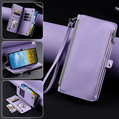 For Google Pixel 9 Pro XL Leather Stitching Multi-card Slot Zipper Phone Case(Purple) - Google Cases by buy2fix | Online Shopping UK | buy2fix