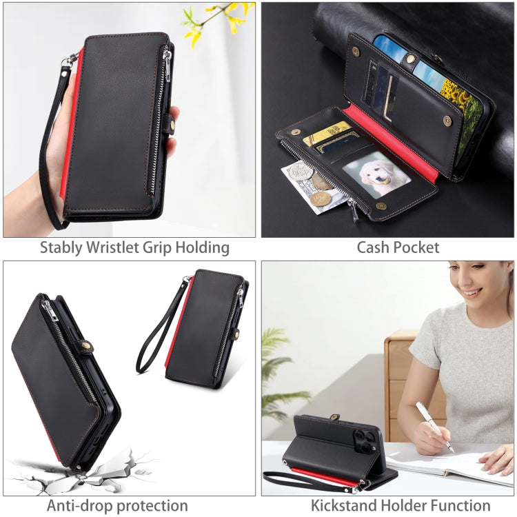 For Google Pixel 9 / 9 Pro Leather Stitching Multi-card Slot Zipper Phone Case(Black) - Google Cases by buy2fix | Online Shopping UK | buy2fix