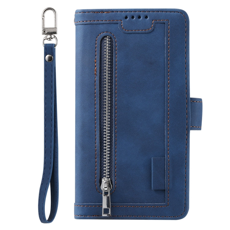 For Google Pixel 9 / 9 Pro Zipper Wallet Bag Horizontal Flip PU Phone Case with 9 Card Slots(Blue) - Google Cases by buy2fix | Online Shopping UK | buy2fix