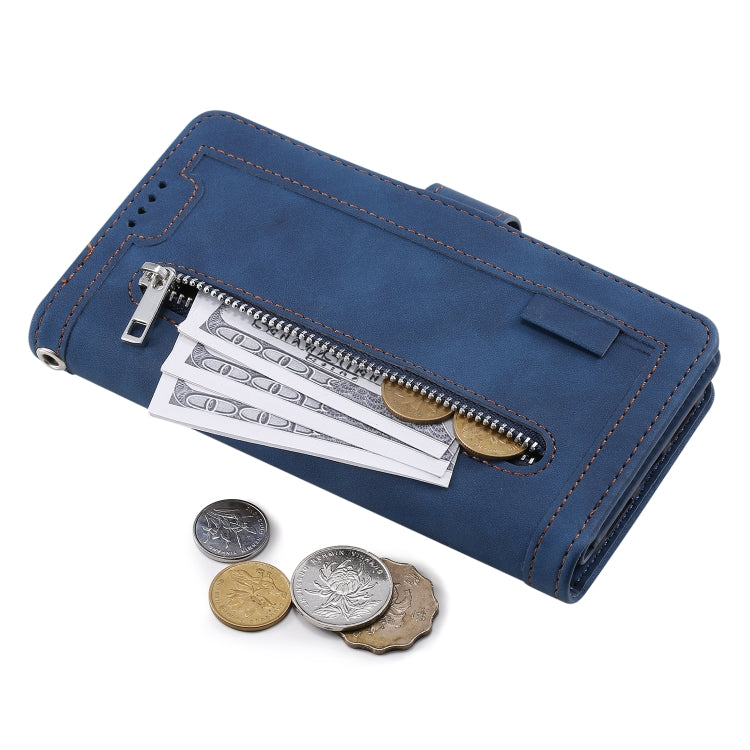 For Google Pixel 9 / 9 Pro Zipper Wallet Bag Horizontal Flip PU Phone Case with 9 Card Slots(Blue) - Google Cases by buy2fix | Online Shopping UK | buy2fix