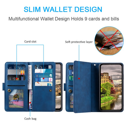 For Google Pixel 9 / 9 Pro Zipper Wallet Bag Horizontal Flip PU Phone Case with 9 Card Slots(Blue) - Google Cases by buy2fix | Online Shopping UK | buy2fix