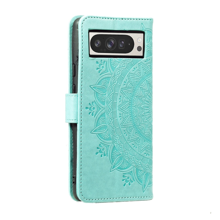 For Google Pixel 9 Pro XL Totem Flower Embossed Leather Phone Case with Lanyard(Green) - Google Cases by buy2fix | Online Shopping UK | buy2fix