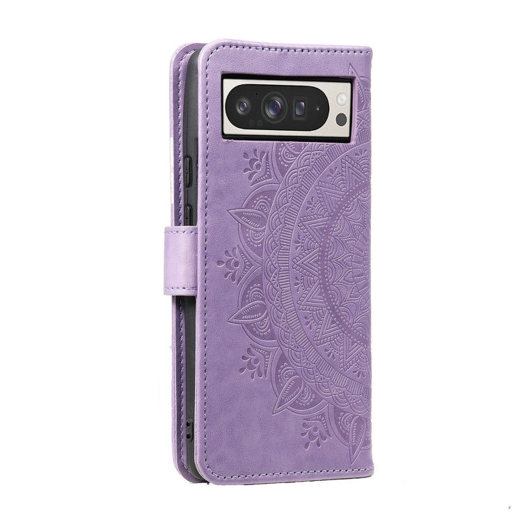 For Google Pixel 9 Pro XL Totem Flower Embossed Leather Phone Case with Lanyard(Purple) - Google Cases by buy2fix | Online Shopping UK | buy2fix