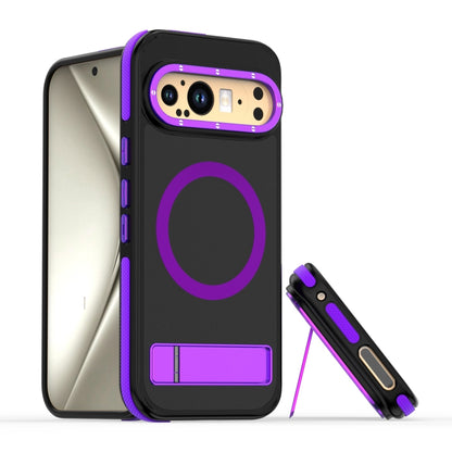 For Google Pixel 9 / 9 Pro Dual-Color Skin Feel Magsafe Phone Case with Holder(Purple) - Google Cases by buy2fix | Online Shopping UK | buy2fix