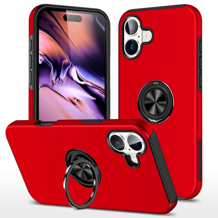 For iPhone 16 PC Hybrid TPU Magnetic Ring Holder Phone Case(Red) - iPhone 16 Cases by buy2fix | Online Shopping UK | buy2fix