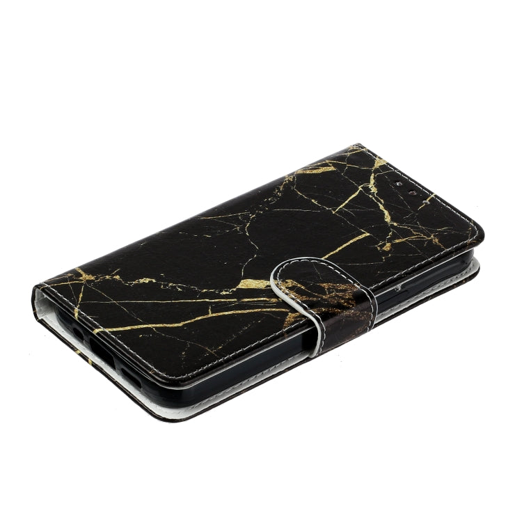 For iPhone 16 Plus Colored Drawing Marble Pattern Leather Phone Case(Black Gold Marble) - iPhone 16 Plus Cases by buy2fix | Online Shopping UK | buy2fix