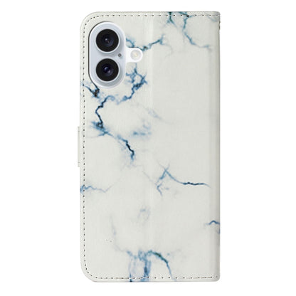 For iPhone 16 Plus Colored Drawing Marble Pattern Leather Phone Case(White Marble) - iPhone 16 Plus Cases by buy2fix | Online Shopping UK | buy2fix