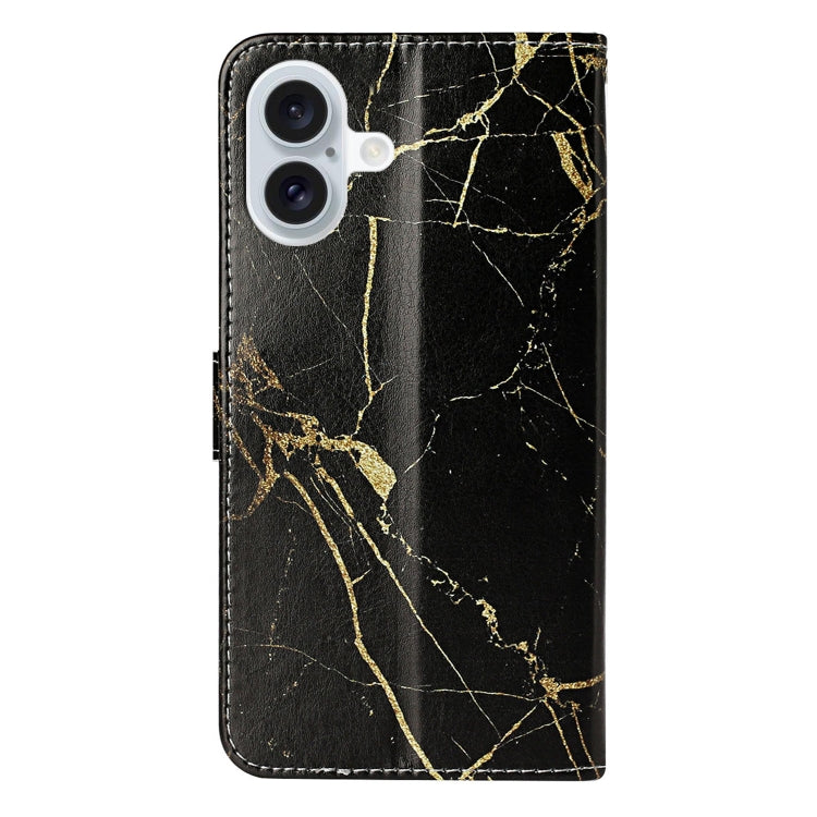 For iPhone 16 Colored Drawing Marble Pattern Leather Phone Case(Black Gold Marble) - iPhone 16 Cases by buy2fix | Online Shopping UK | buy2fix