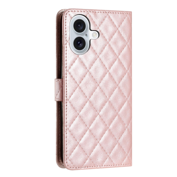 For iPhone 16 Rhombus Lattice Texture Leather Phone Case(Rose Gold) - iPhone 16 Cases by buy2fix | Online Shopping UK | buy2fix