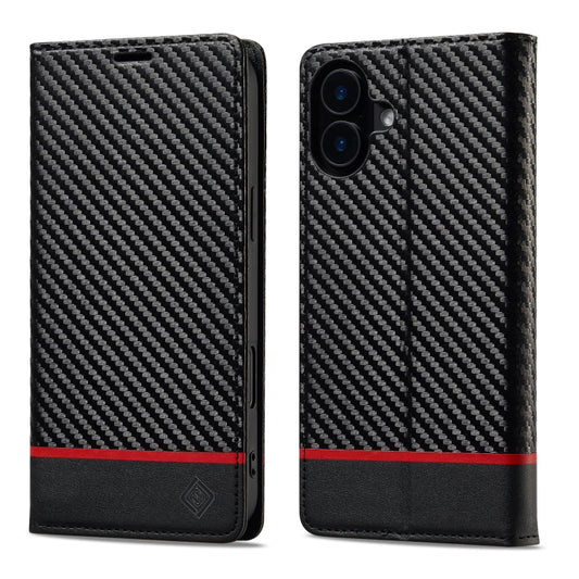 For iPhone 16 LC.IMEEKE Carbon Fiber Leather Phone Case(Horizontal Black) - iPhone 16 Cases by LC.IMEEKE | Online Shopping UK | buy2fix