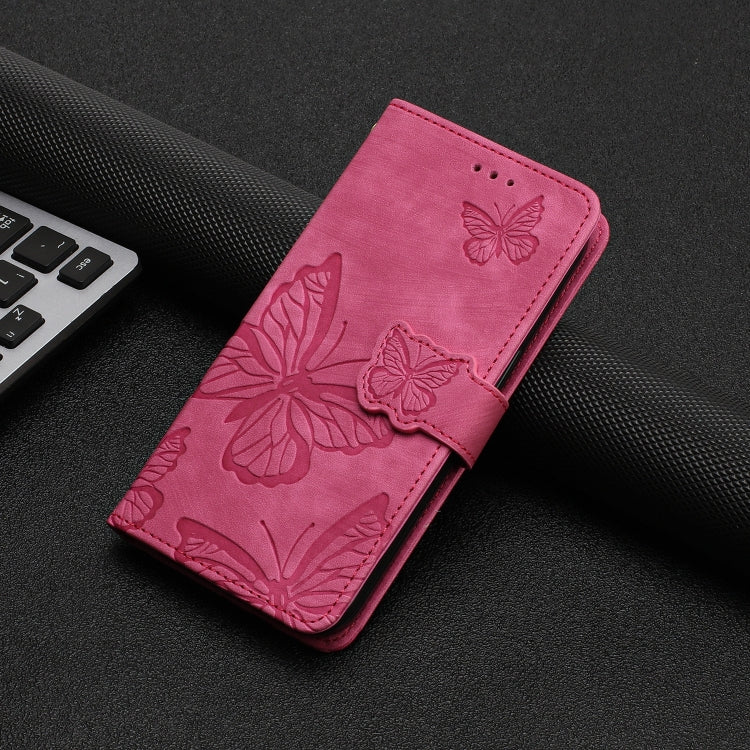 For iPhone 16 Pro Skin-feel Embossed Butterfly Leather Phone Case(Rose Red) - iPhone 16 Pro Cases by buy2fix | Online Shopping UK | buy2fix