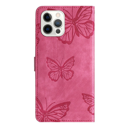 For iPhone 16 Pro Skin-feel Embossed Butterfly Leather Phone Case(Rose Red) - iPhone 16 Pro Cases by buy2fix | Online Shopping UK | buy2fix