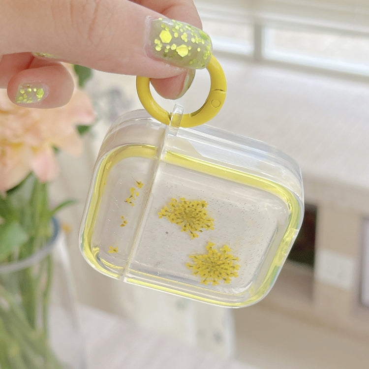 For AirPods 3 Glitter Snowflake Epoxy Dried Flowers Earbuds Box TPU Case(Yellow) - For AirPods 3 by buy2fix | Online Shopping UK | buy2fix