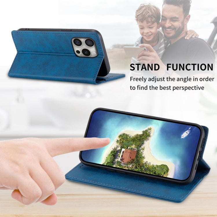 For iPhone 16 Pro Business Solid Color Magnetic RFID Leather Phone Case(Blue) - iPhone 16 Pro Cases by buy2fix | Online Shopping UK | buy2fix