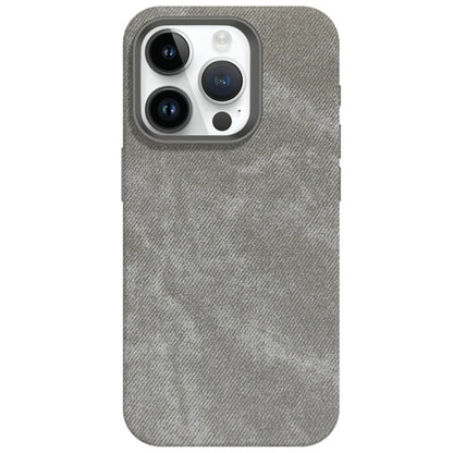 For iPhone 14 Pro Max Skin Feel Denim Leather MagSafe Phone Case(Grey) - iPhone 14 Pro Max Cases by buy2fix | Online Shopping UK | buy2fix