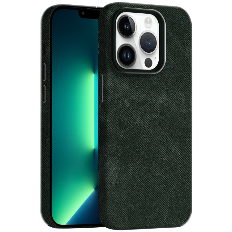 For iPhone 13 Pro Skin Feel Denim Leather MagSafe Phone Case(Army Green) - iPhone 13 Pro Cases by buy2fix | Online Shopping UK | buy2fix