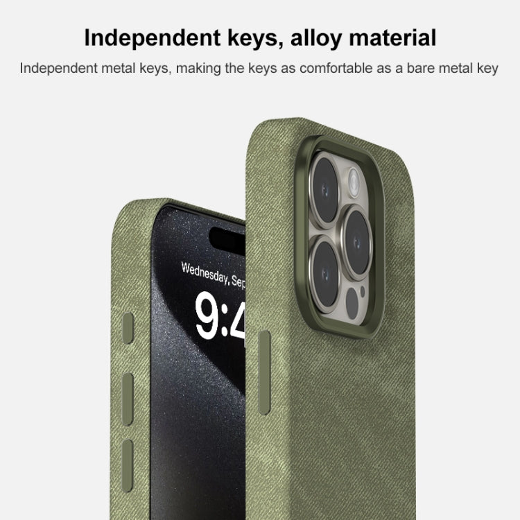 For iPhone 13 Pro Skin Feel Denim Leather MagSafe Phone Case(Army Green) - iPhone 13 Pro Cases by buy2fix | Online Shopping UK | buy2fix