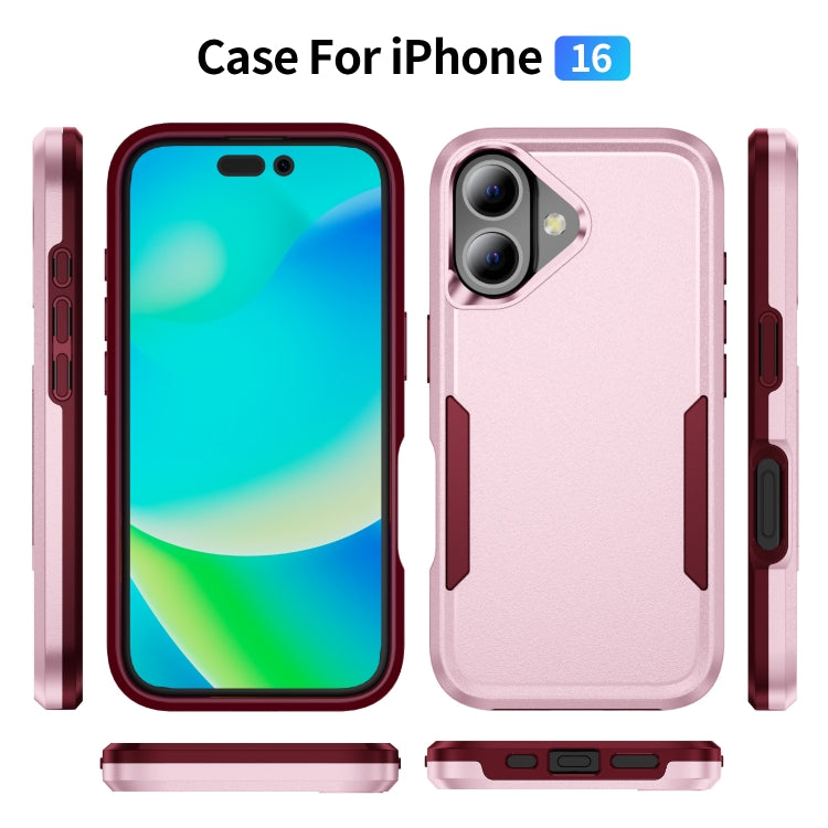 For iPhone 16 Pioneer Armor Heavy Duty PC + TPU Phone Case(Pink+Rose Red) - iPhone 16 Cases by buy2fix | Online Shopping UK | buy2fix