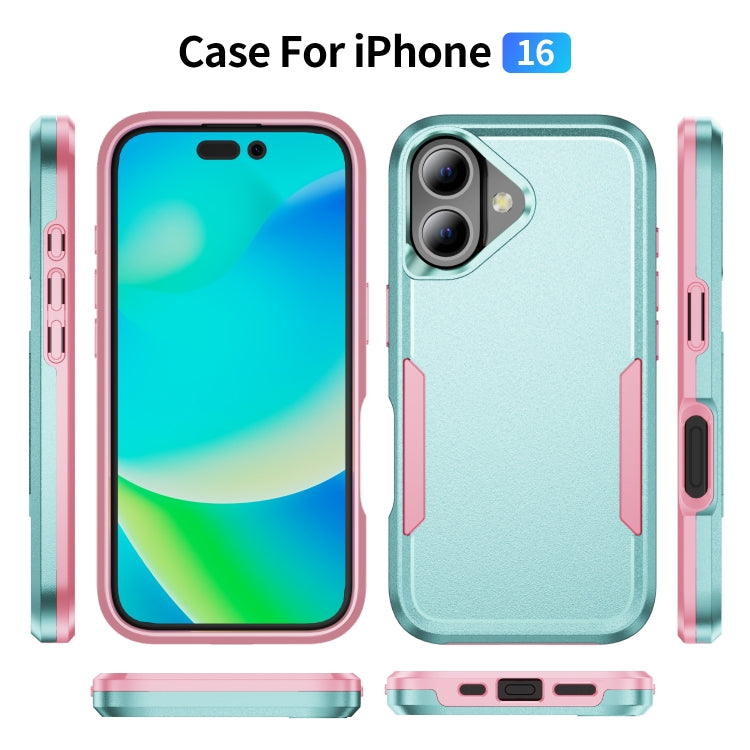 For iPhone 16 Pioneer Armor Heavy Duty PC + TPU Phone Case(Green+Pink) - iPhone 16 Cases by buy2fix | Online Shopping UK | buy2fix