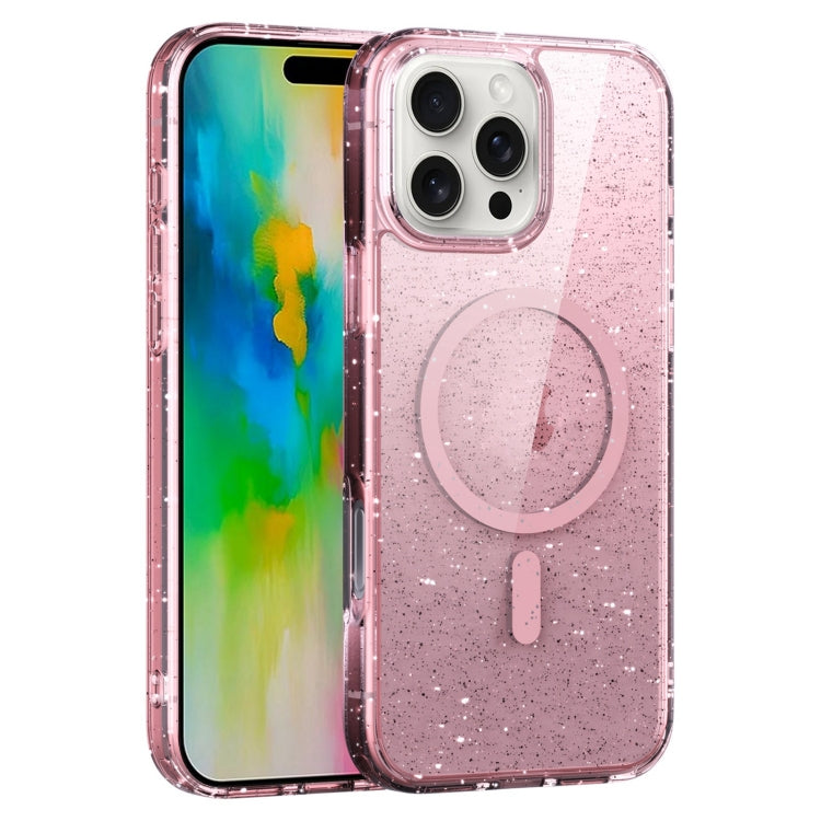 For iPhone 16 Pro Glitter Powder MagSafe Magnetic Phone Case(Transparent Pink) - iPhone 16 Pro Cases by buy2fix | Online Shopping UK | buy2fix