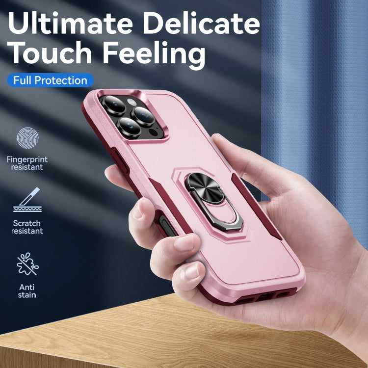 For iPhone 16 Pro Max Pioneer Armor Heavy Duty PC + TPU Phone Case with Holder(Pink+Rose Red) - iPhone 16 Pro Max Cases by buy2fix | Online Shopping UK | buy2fix