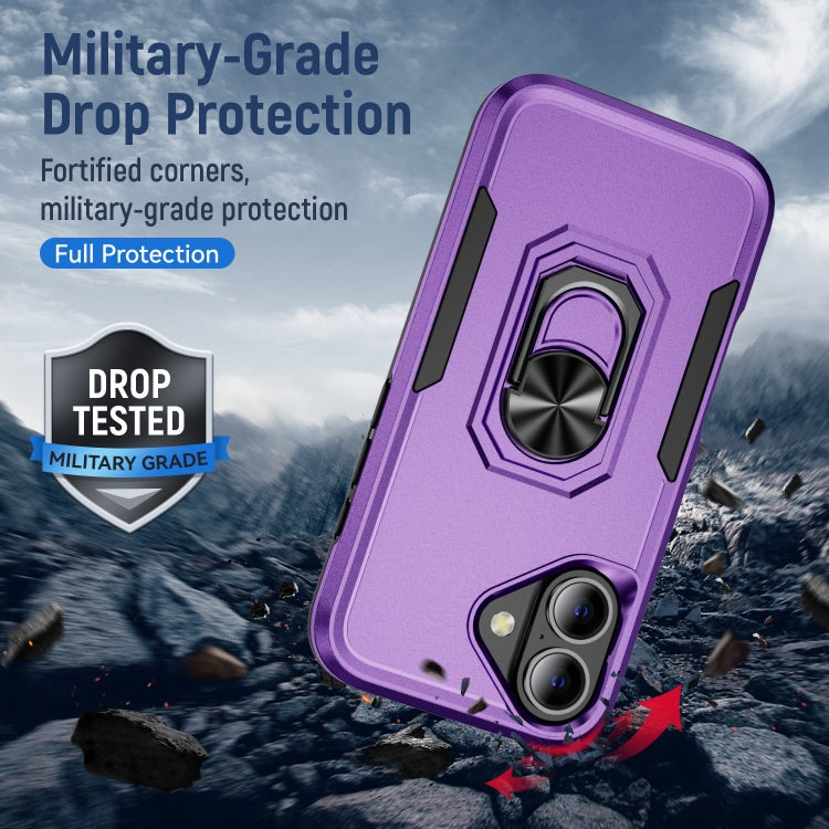 For iPhone 16 Pioneer Armor Heavy Duty PC + TPU Phone Case with Holder(Purple+Black) - iPhone 16 Cases by buy2fix | Online Shopping UK | buy2fix