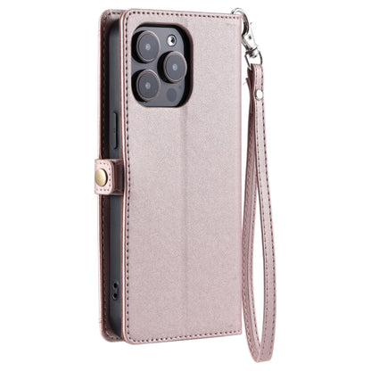 For iPhone 16 Pro Max Wallet Multi-card Slot Leather Phone Case with Lanyard(Rose Gold) - iPhone 16 Pro Max Cases by buy2fix | Online Shopping UK | buy2fix