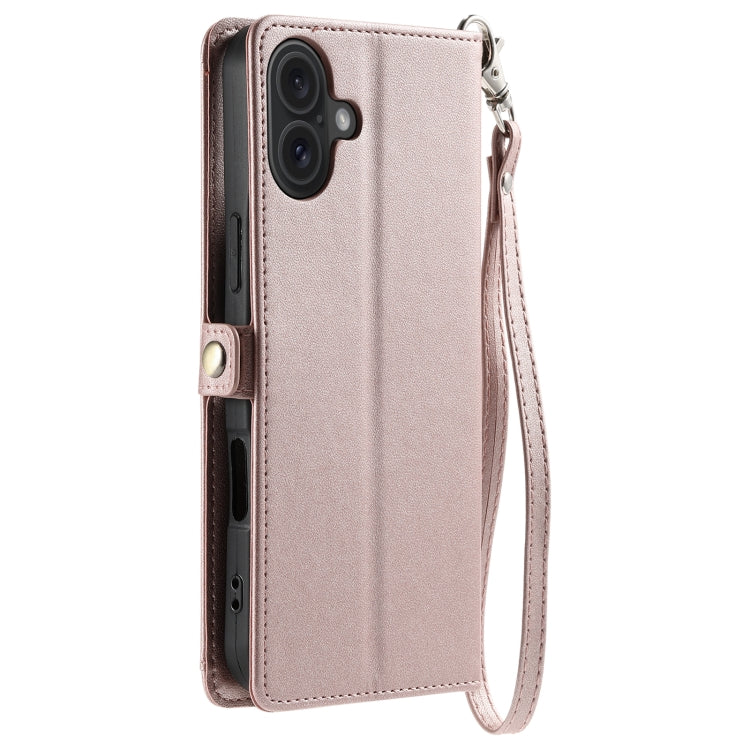 For iPhone 16 Wallet Multi-card Slot Leather Phone Case with Lanyard(Rose Gold) - iPhone 16 Cases by buy2fix | Online Shopping UK | buy2fix