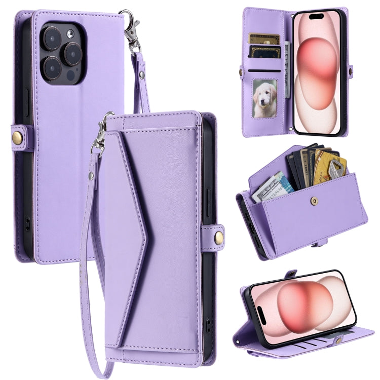 For iPhone 16 Pro Wallet Multi-card Slot Leather Phone Case with Lanyard(Purple) - iPhone 16 Pro Cases by buy2fix | Online Shopping UK | buy2fix