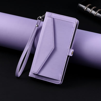 For iPhone 16 Pro Wallet Multi-card Slot Leather Phone Case with Lanyard(Purple) - iPhone 16 Pro Cases by buy2fix | Online Shopping UK | buy2fix