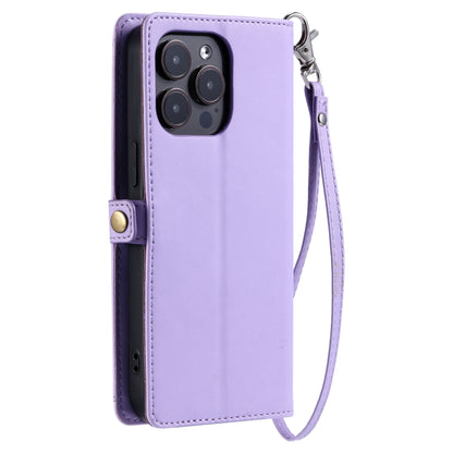 For iPhone 16 Pro Wallet Multi-card Slot Leather Phone Case with Lanyard(Purple) - iPhone 16 Pro Cases by buy2fix | Online Shopping UK | buy2fix