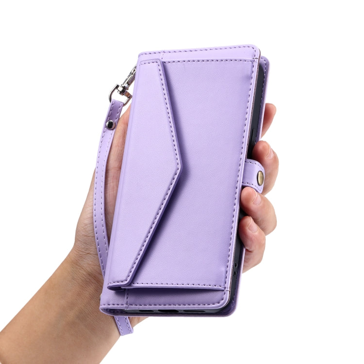 For iPhone 16 Pro Wallet Multi-card Slot Leather Phone Case with Lanyard(Purple) - iPhone 16 Pro Cases by buy2fix | Online Shopping UK | buy2fix