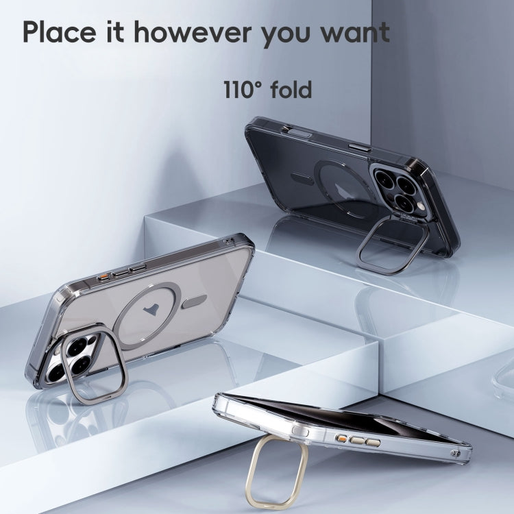 For iPhone 16 Plus Mirror Crystal Clear Lens Holder MagSafe Magnetic Phone Case(Transparent Grey) - iPhone 16 Plus Cases by buy2fix | Online Shopping UK | buy2fix