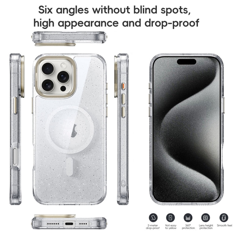 For iPhone 16 Pro Glitter Powder Lens Holder MagSafe Magnetic Phone Case(Transparent Black) - iPhone 16 Pro Cases by buy2fix | Online Shopping UK | buy2fix