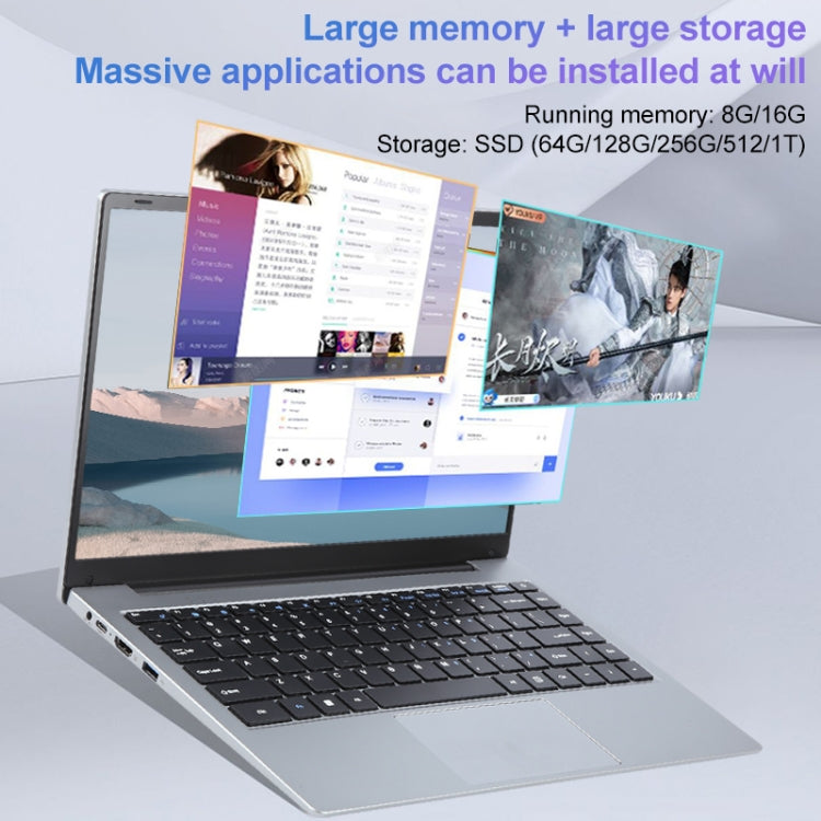 14 inch Windows 11 Laptop, 16GB+1TB, Gen 4th Intel Core i3 CPU, 180 Degree Rotation Axis(Silver) - Others by buy2fix | Online Shopping UK | buy2fix