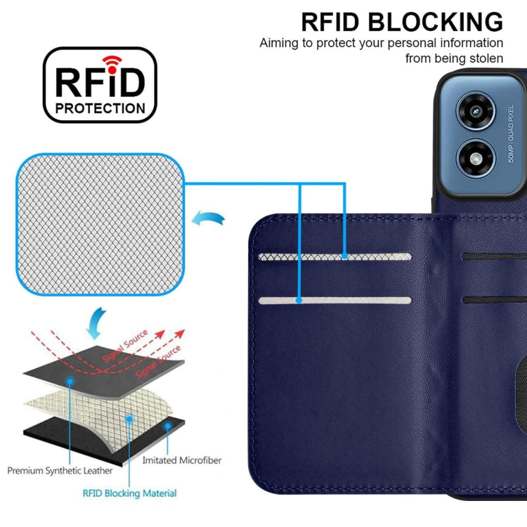 For Motorola Moto G Play 2024 5G Rhombic Texture Card Bag RFID Phone Case with Long Lanyard(Blue) - Motorola Cases by buy2fix | Online Shopping UK | buy2fix