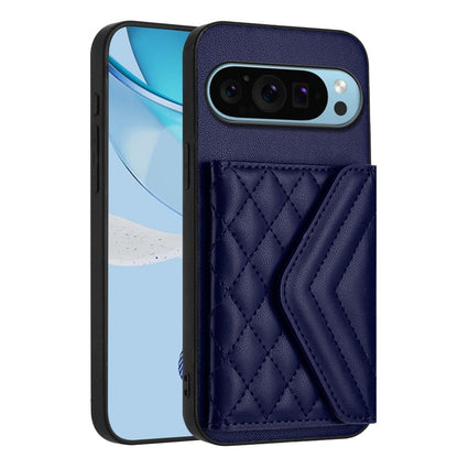 For Google Pixel 9 Pro XL Rhombic Texture Card Bag RFID Phone Case with Long Lanyard(Blue) - Google Cases by buy2fix | Online Shopping UK | buy2fix