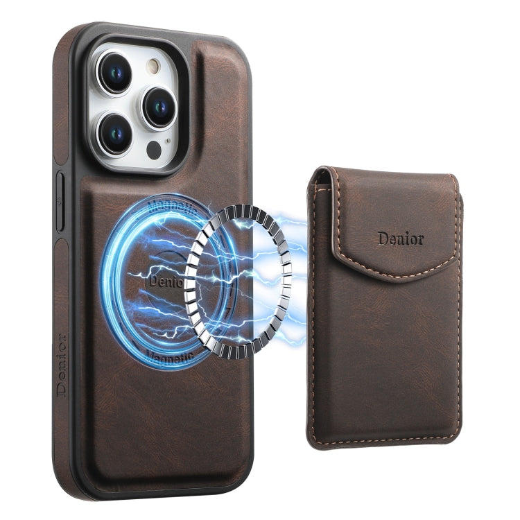 For iPhone 14 Pro Denior D19 Skin Feel MagSafe Detachable Card Slot Phone Case(Brown) - iPhone 14 Pro Cases by Denior | Online Shopping UK | buy2fix