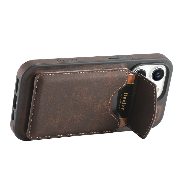 For iPhone 12 Pro Max Denior D19 Skin Feel MagSafe Detachable Card Slot Phone Case(Brown) - iPhone 12 Pro Max Cases by Denior | Online Shopping UK | buy2fix