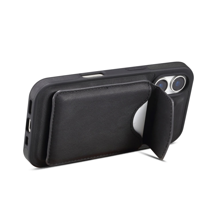 For iPhone 16 Plus Denior D20 Skin Feel MagSafe Holder Detachable Card Slot Phone Case(Black) - iPhone 16 Plus Cases by Denior | Online Shopping UK | buy2fix