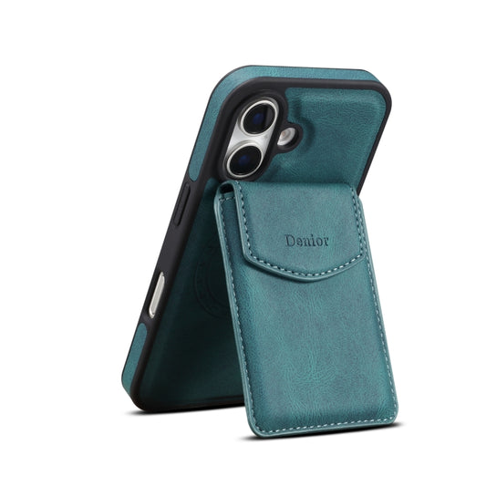 For iPhone 16 Denior D20 Skin Feel MagSafe Holder Detachable Card Slot Phone Case(Blue) - iPhone 16 Cases by Denior | Online Shopping UK | buy2fix