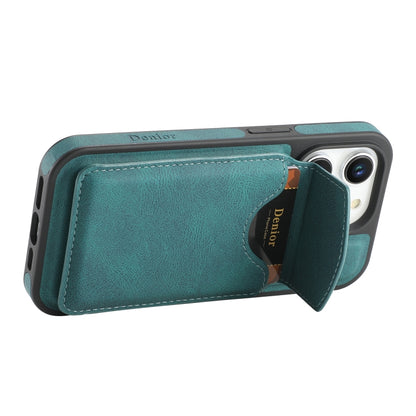 For iPhone 15 Plus / 14 Plus Denior D20 Skin Feel MagSafe Holder Detachable Card Slot Phone Case(Blue) - iPhone 15 Plus Cases by Denior | Online Shopping UK | buy2fix